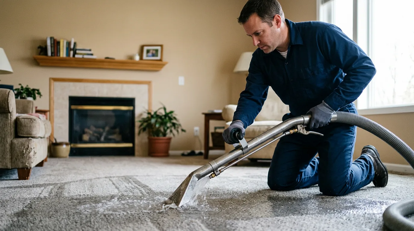 Water damage restoration technician working near Reeseville, WI
